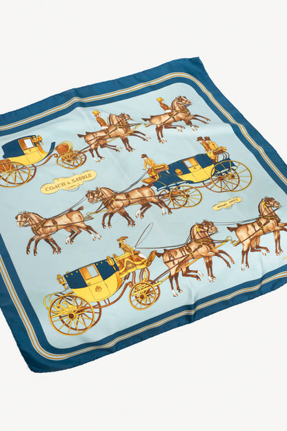 Hermes Blue "Coach & Saddle" Print Silk Square Scarf