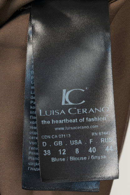 Luisa Cerano "Tobacco" Satin Floral-Sequin Blouse