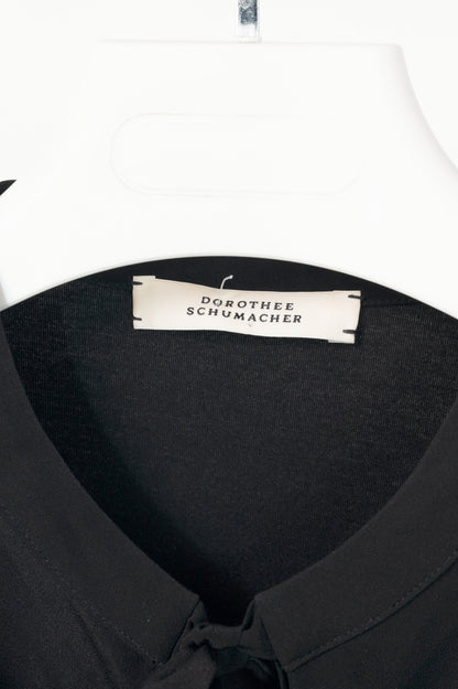 Dorothee Schumacher Black Silk-Front Tie-Neck Pintuck Blouse