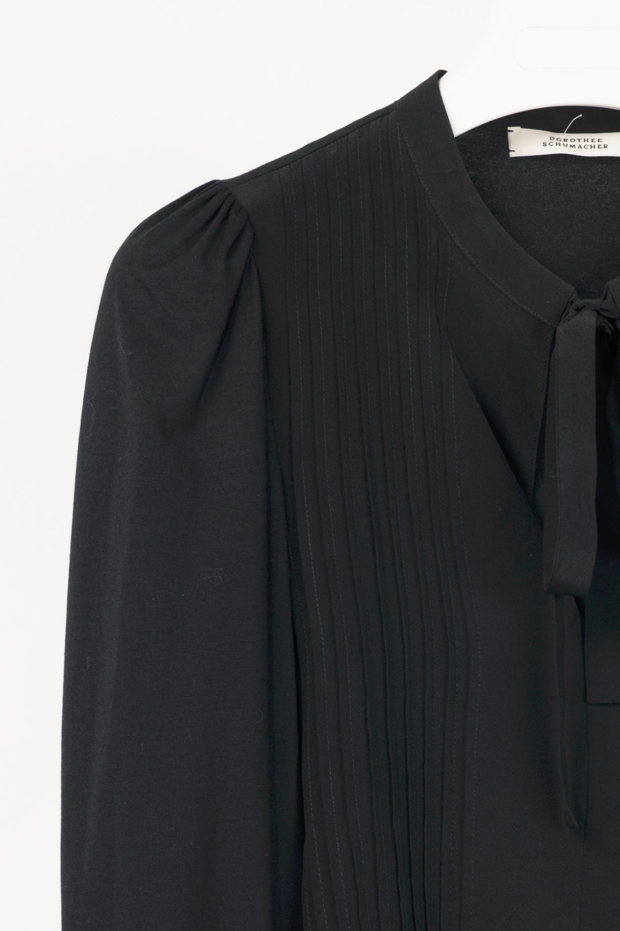 Dorothee Schumacher Black Silk-Front Tie-Neck Pintuck Blouse
