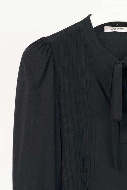 Dorothee Schumacher Black Silk-Front Tie-Neck Pintuck Blouse