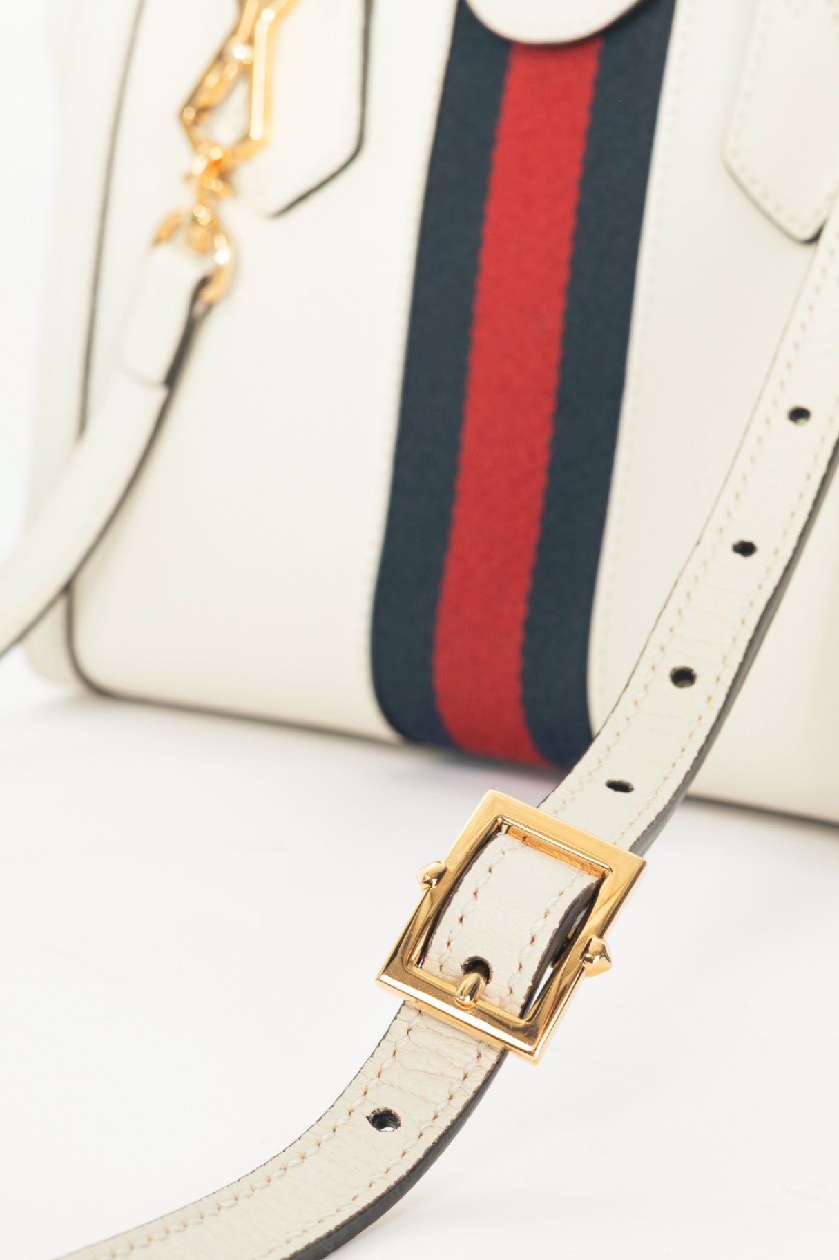Gucci Ophidia Small Mystic White Dollar Pigprint Leather Striped Tote