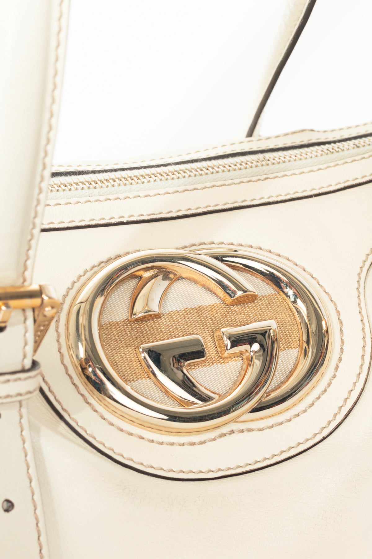 Gucci Boston Britt Small White Leather GG Handbag