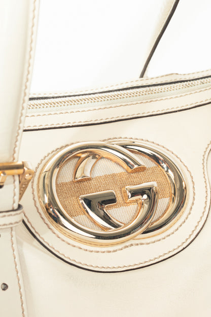 Gucci Boston Britt Small White Leather GG Handbag