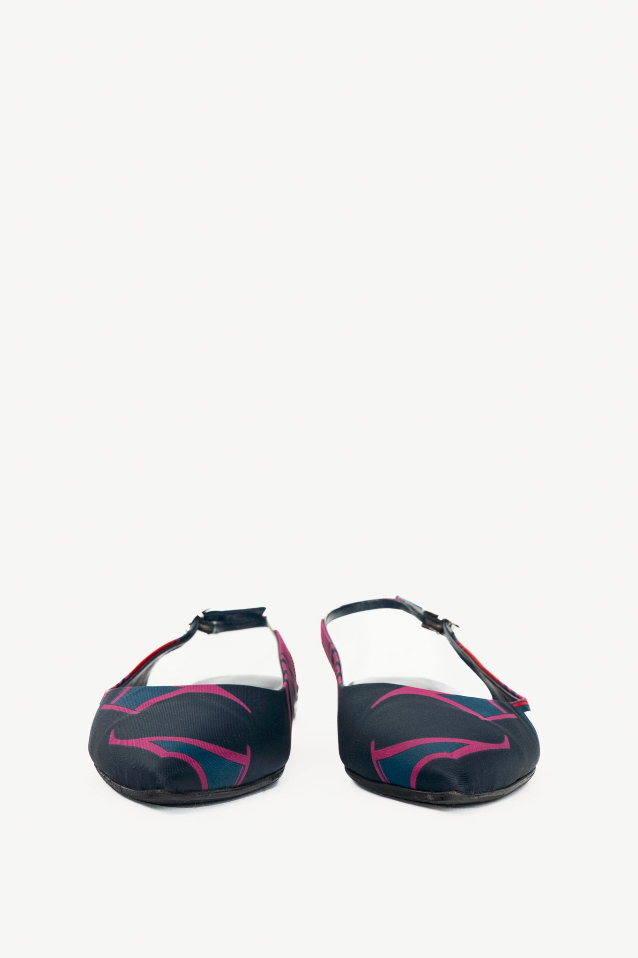 Hermes Laura Navy Les Coupes-Print Slingback Pointed-Toe Flats