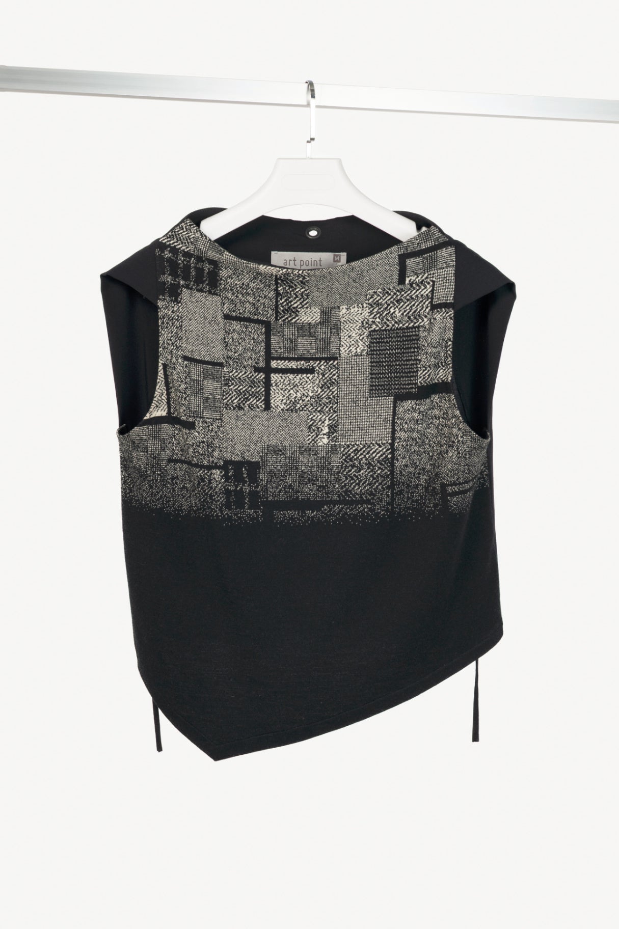 Art Point Black Mixed-Print Wool-Blend Asymmetrical Top