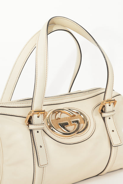 Gucci Boston Britt Small White Leather GG Handbag