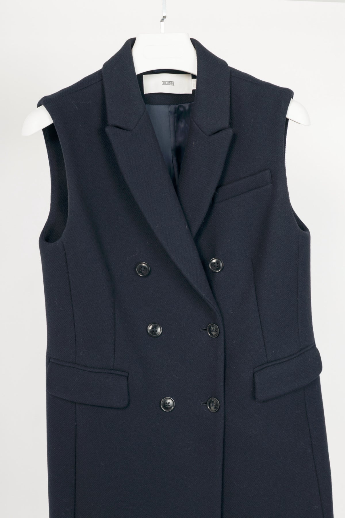 Closed Navy Wool Double-Breasted Button Long Vest