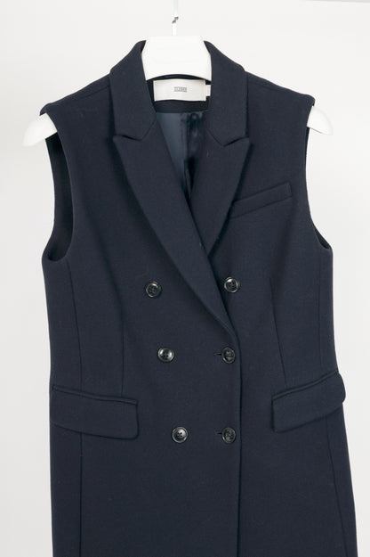Closed Navy Wool Double-Breasted Button Long Vest