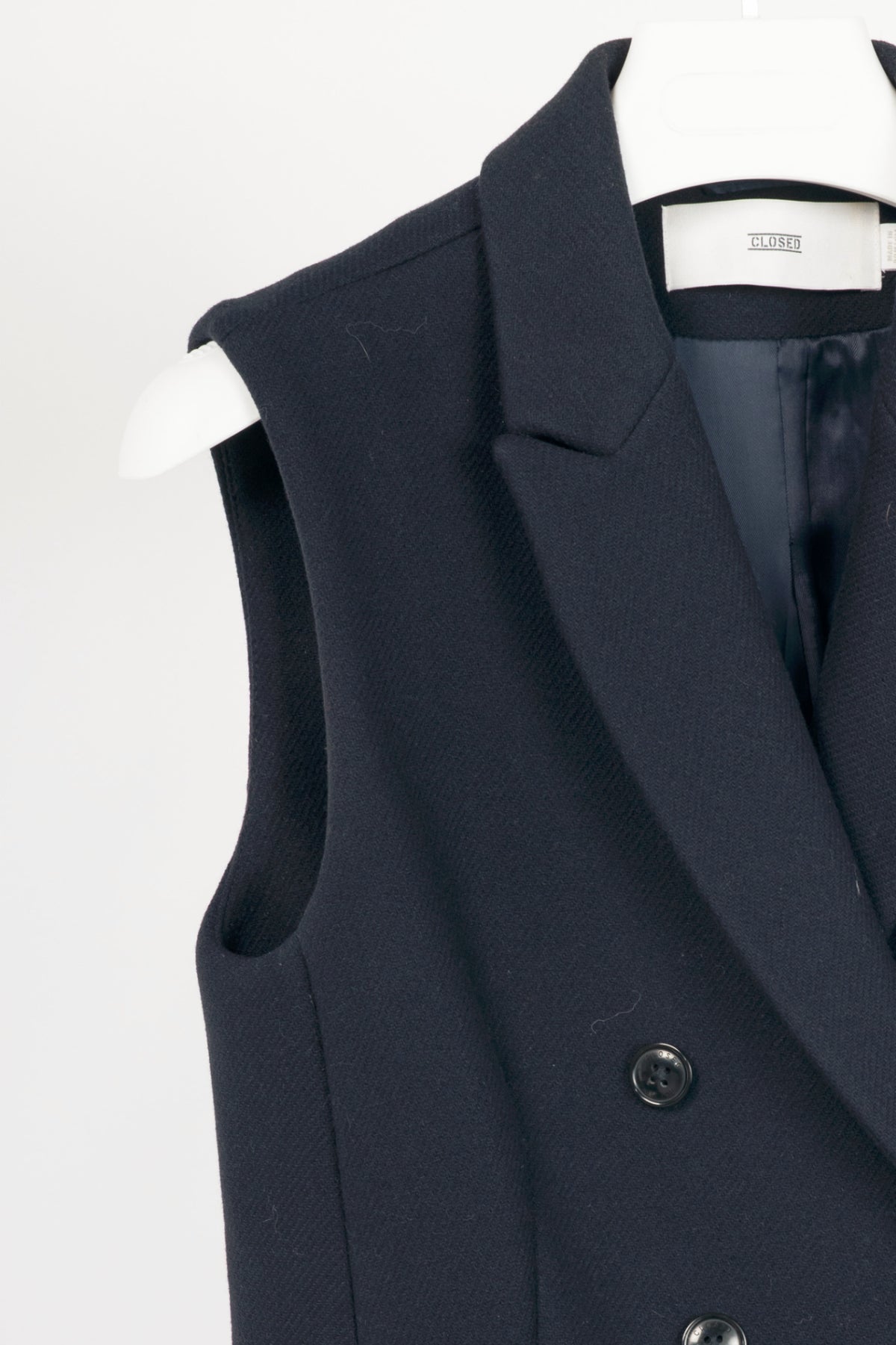 Closed Navy Wool Double-Breasted Button Long Vest