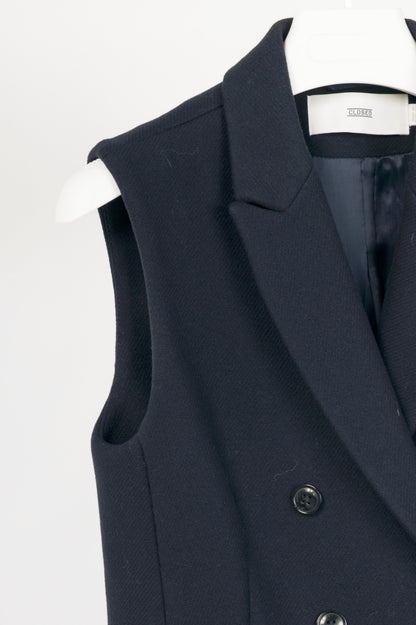 Closed Navy Wool Double-Breasted Button Long Vest