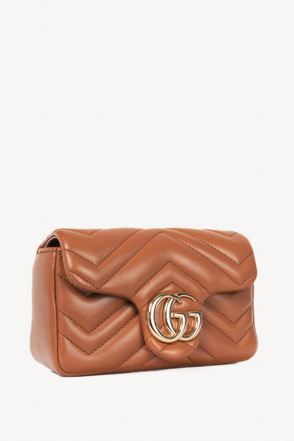 Gucci GG Marmont Brown Matelassé Chevron Mini Shoulder Bag