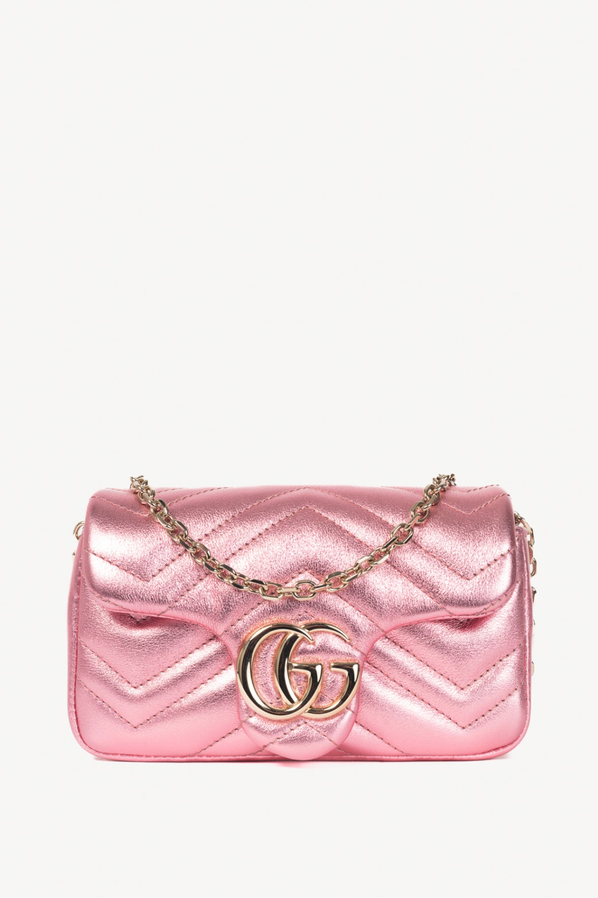 Gucci GG Marmont Bright Pink Lame Matelassé Chevron Mini Shoulder Bag