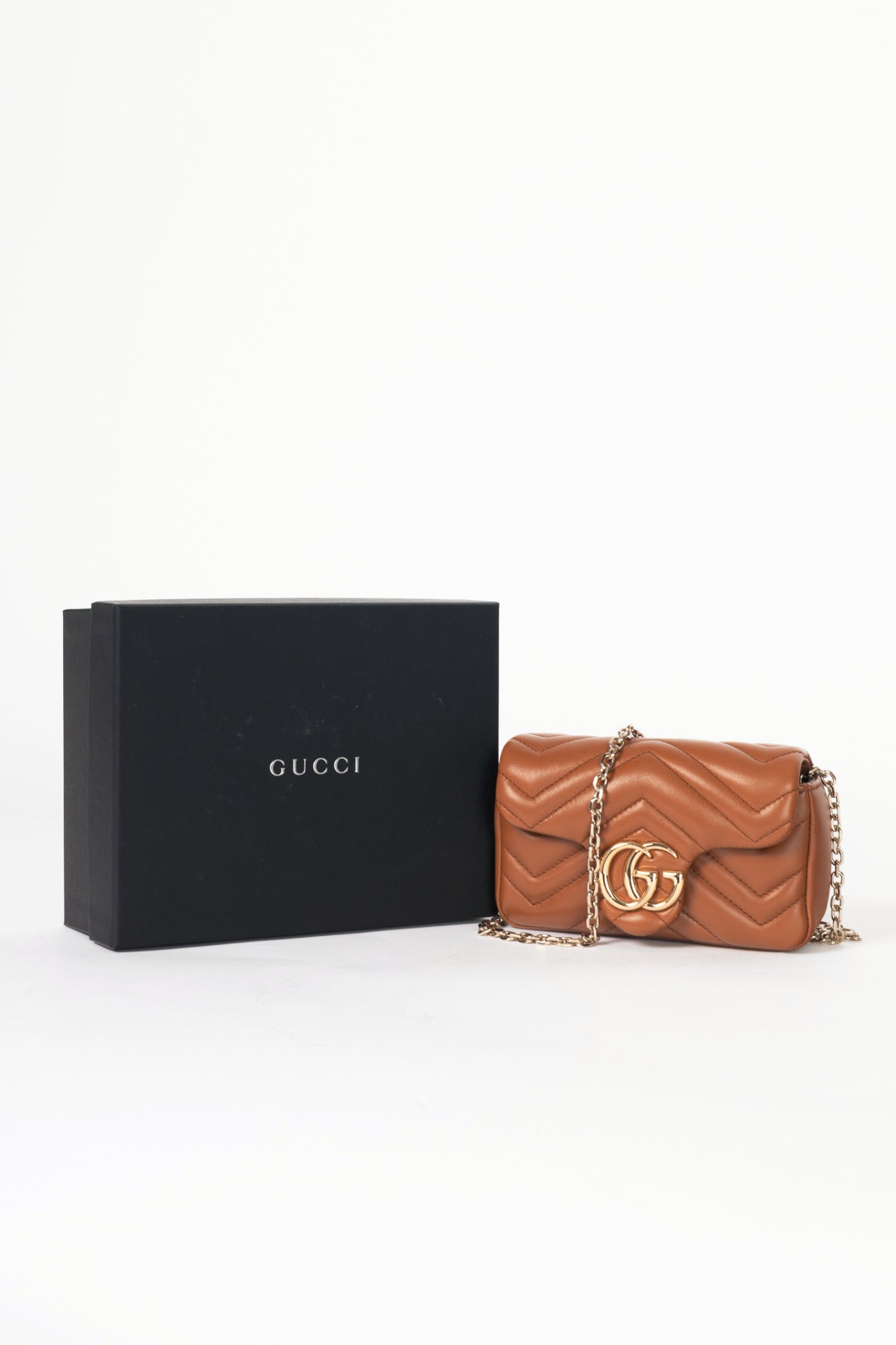 Gucci GG Marmont Brown Matelassé Chevron Mini Shoulder Bag