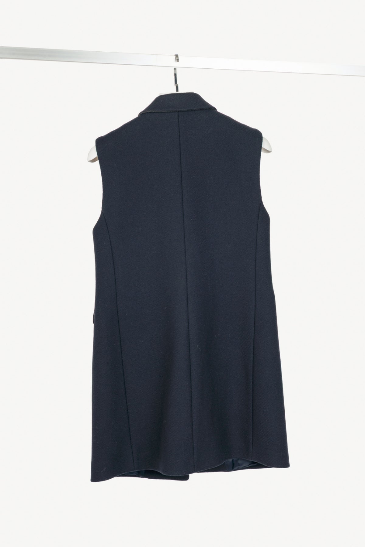 Closed Navy Wool Double-Breasted Button Long Vest
