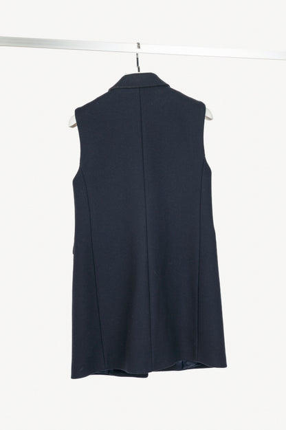 Closed Navy Wool Double-Breasted Button Long Vest