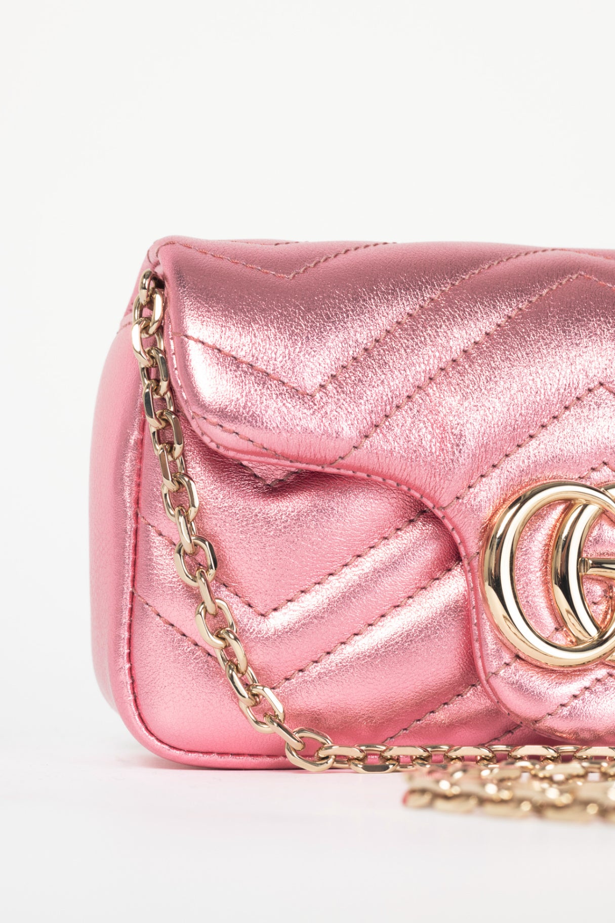 Gucci GG Marmont Bright Pink Lame Matelassé Chevron Mini Shoulder Bag