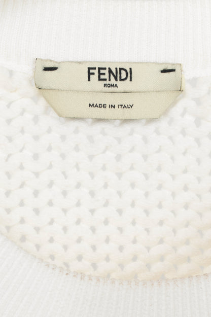 Fendi SS15 White Leather-Orchid Cotton-Blend Sweater