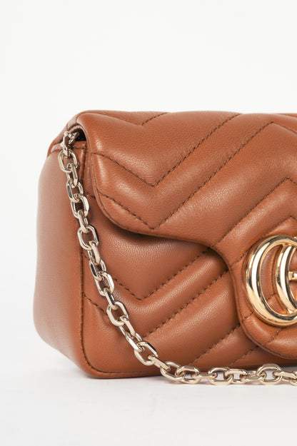 Gucci GG Marmont Brown Matelassé Chevron Mini Shoulder Bag