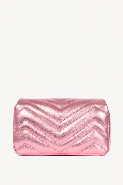 Gucci GG Marmont Bright Pink Lame Matelassé Chevron Mini Shoulder Bag
