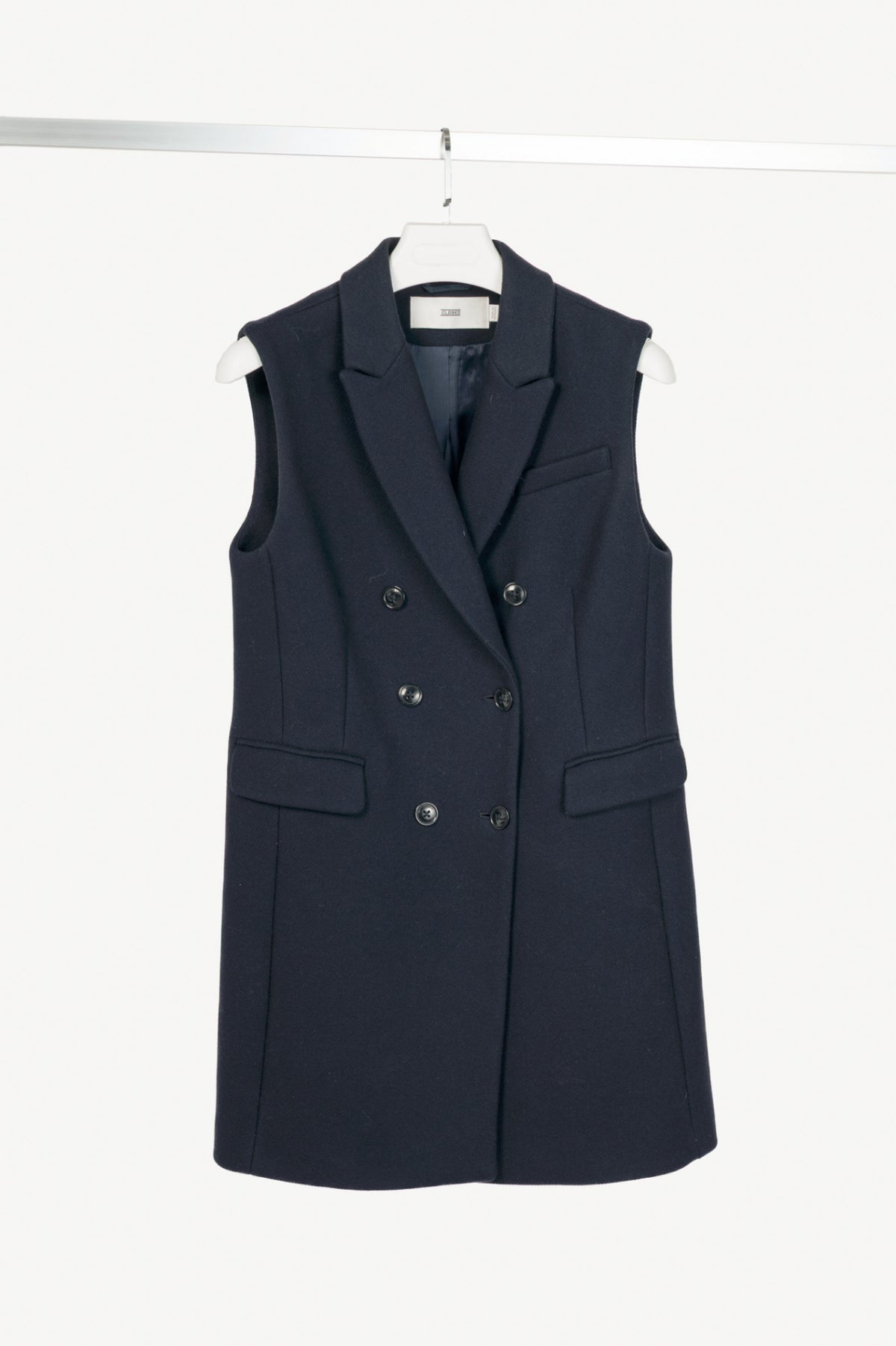 Closed Navy Wool Double-Breasted Button Long Vest