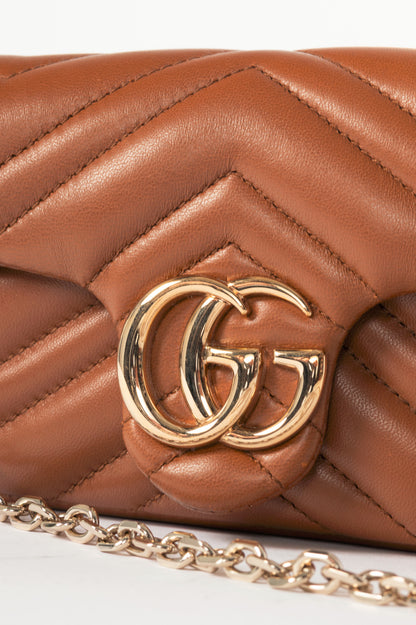 Gucci GG Marmont Brown Matelassé Chevron Mini Shoulder Bag
