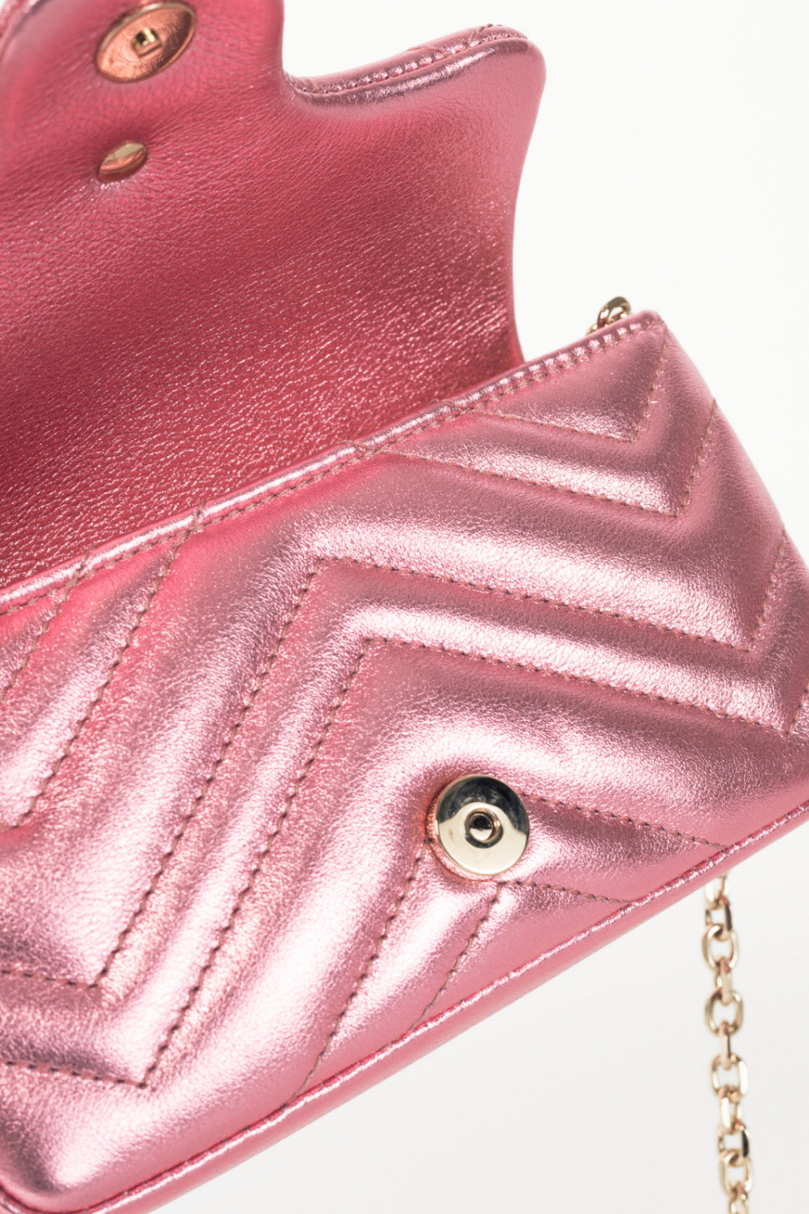 Gucci GG Marmont Bright Pink Lame Matelassé Chevron Mini Shoulder Bag