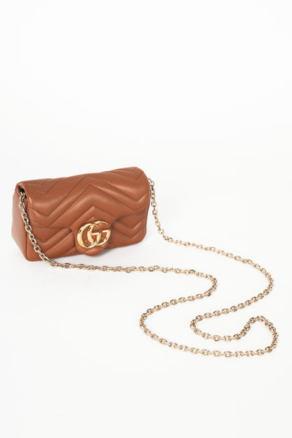 Gucci GG Marmont Brown Matelassé Chevron Mini Shoulder Bag