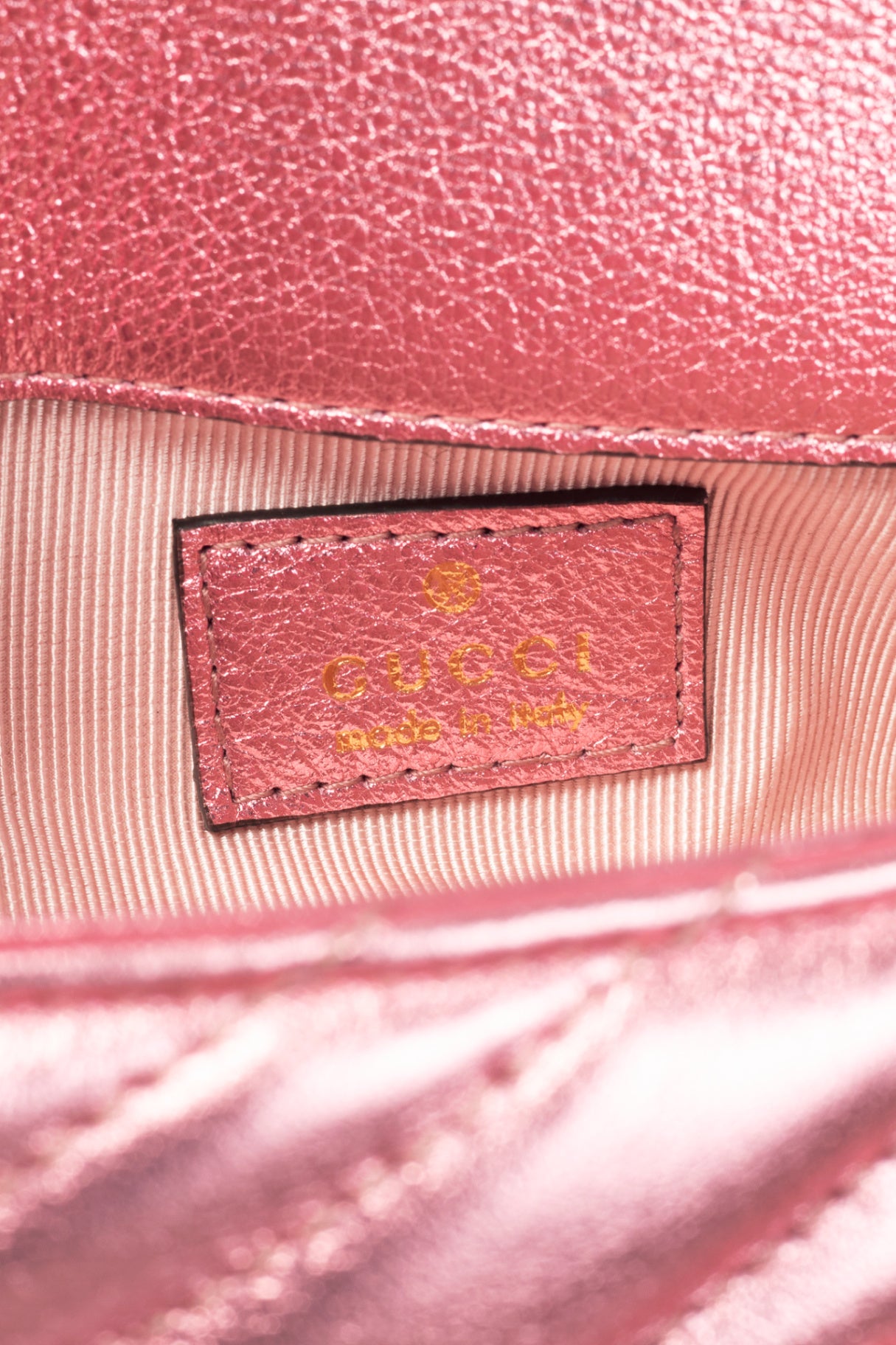 Gucci GG Marmont Bright Pink Lame Matelassé Chevron Mini Shoulder Bag