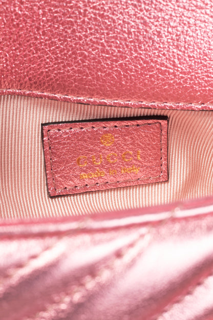 Gucci GG Marmont Bright Pink Lame Matelassé Chevron Mini Shoulder Bag