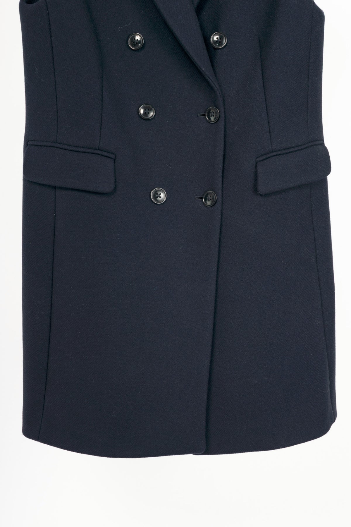 Closed Navy Wool Double-Breasted Button Long Vest