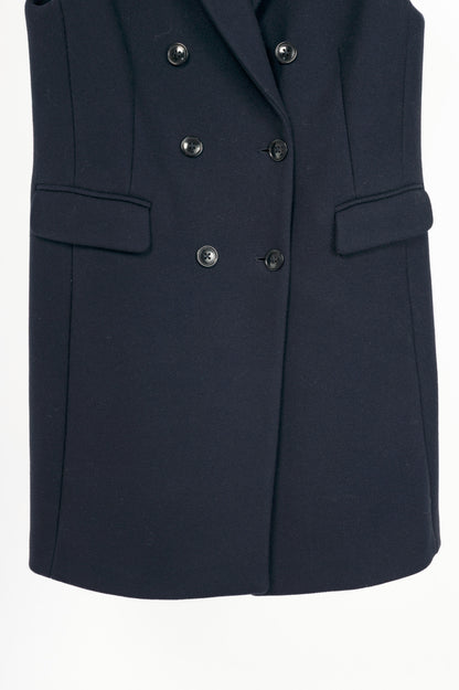 Closed Navy Wool Double-Breasted Button Long Vest