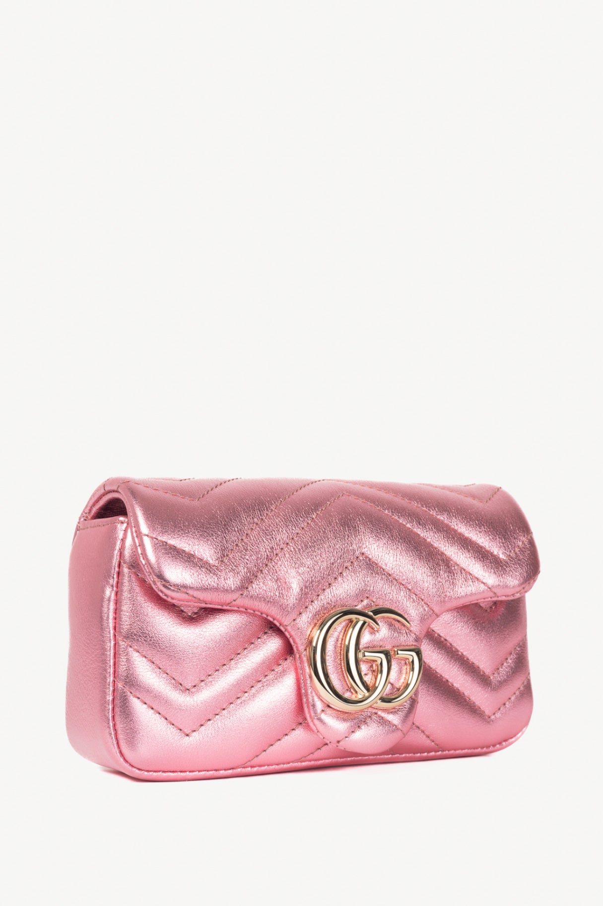 Gucci GG Marmont Bright Pink Lame Matelassé Chevron Mini Shoulder Bag
