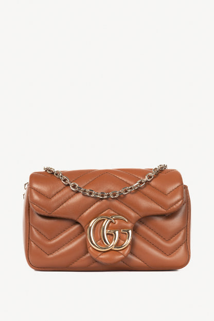 Gucci GG Marmont Brown Matelassé Chevron Mini Shoulder Bag