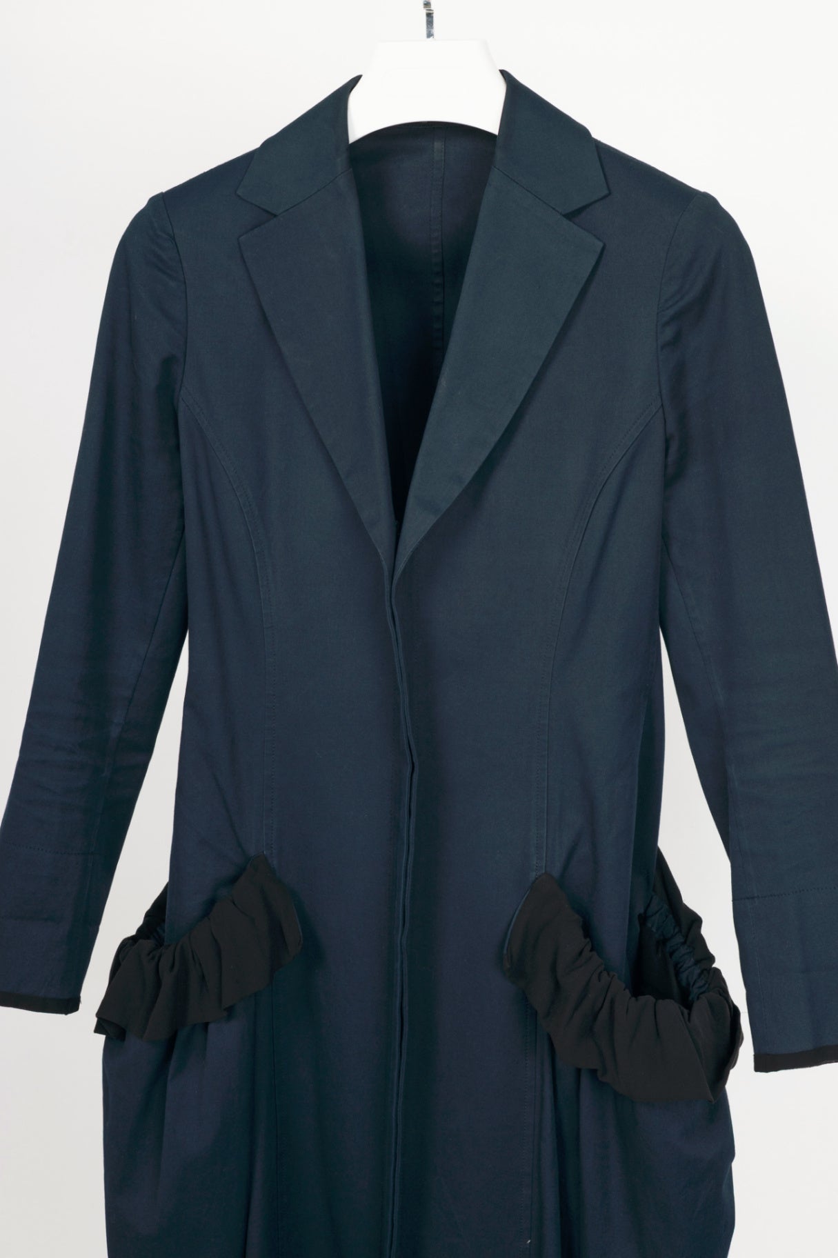 Yohji Yamamoto +NOIR Navy Cotton Ruffle-Pocket Coat