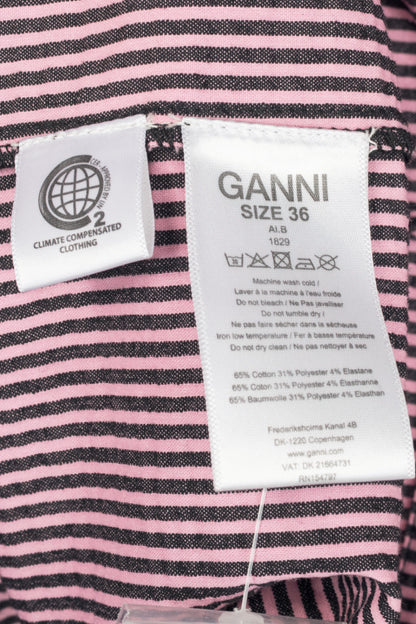 Ganni Moonlight Mauve Striped Seersucker Cutout Midi Dress