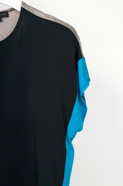 Marie Saint Pierre Black, Grey & Blue Jersey Colour-Block T-Shirt