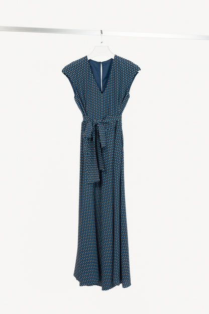 Weekend Max Mara Blue Silk Eye-Print Belted Maxi Dress