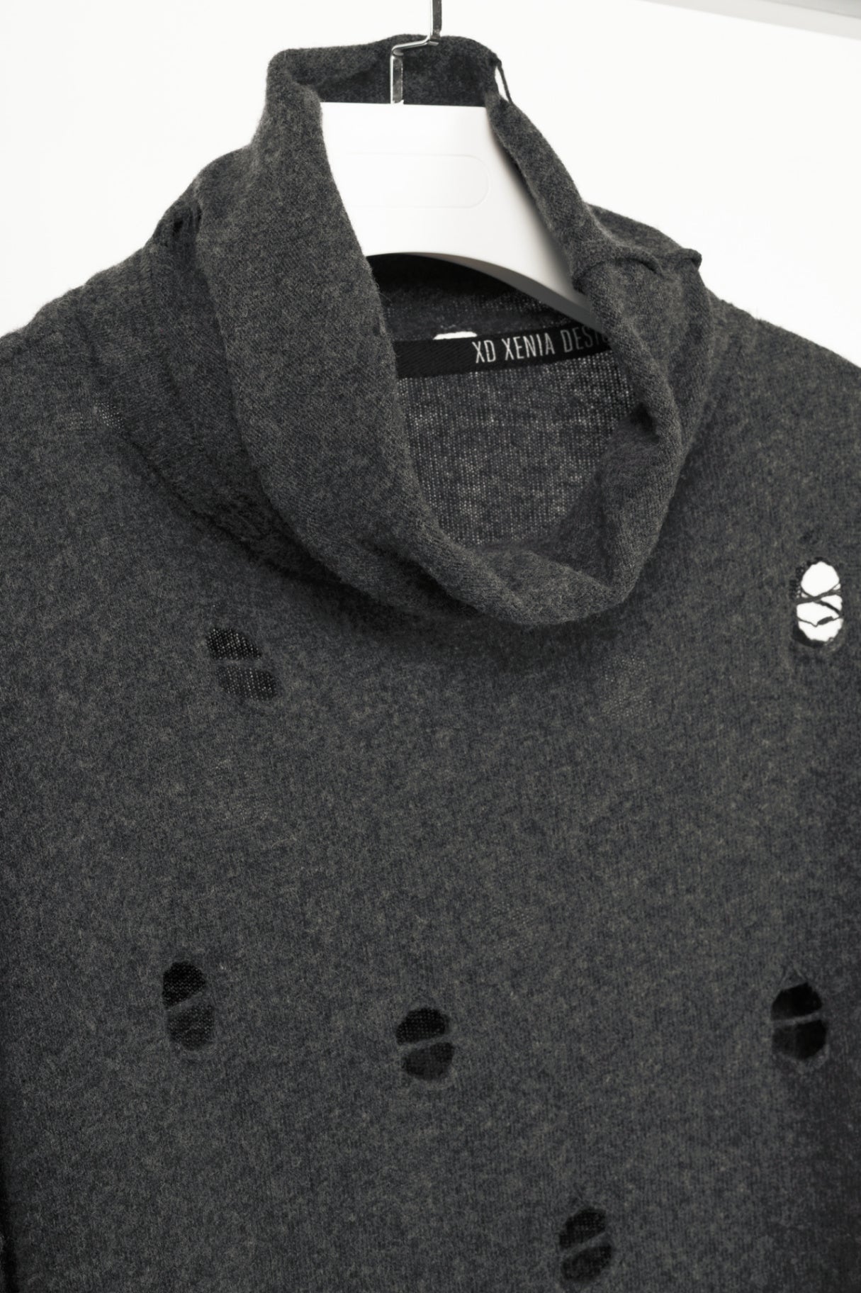 XD Xenia Design Begi Grey Wool Distressed Cowl-Neck Sweater