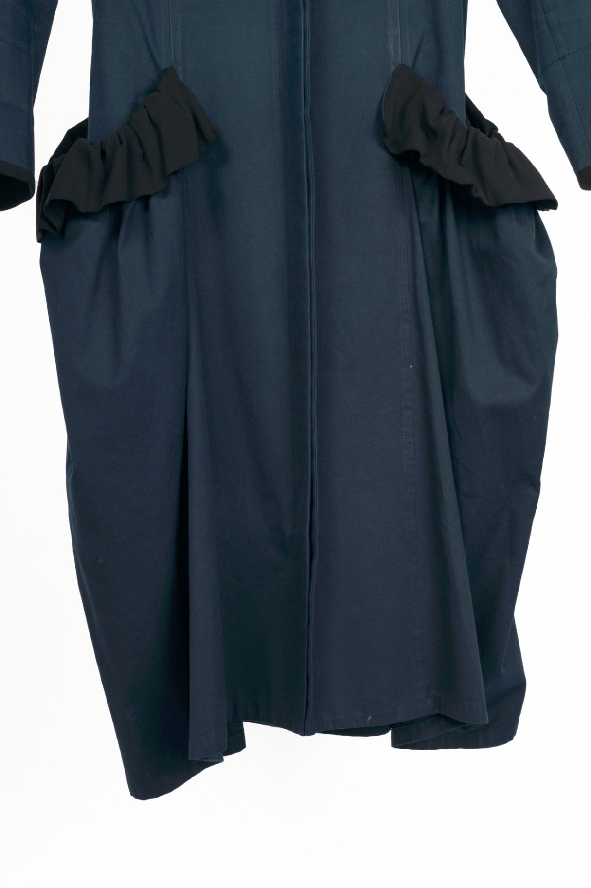 Yohji Yamamoto +NOIR Navy Cotton Ruffle-Pocket Coat