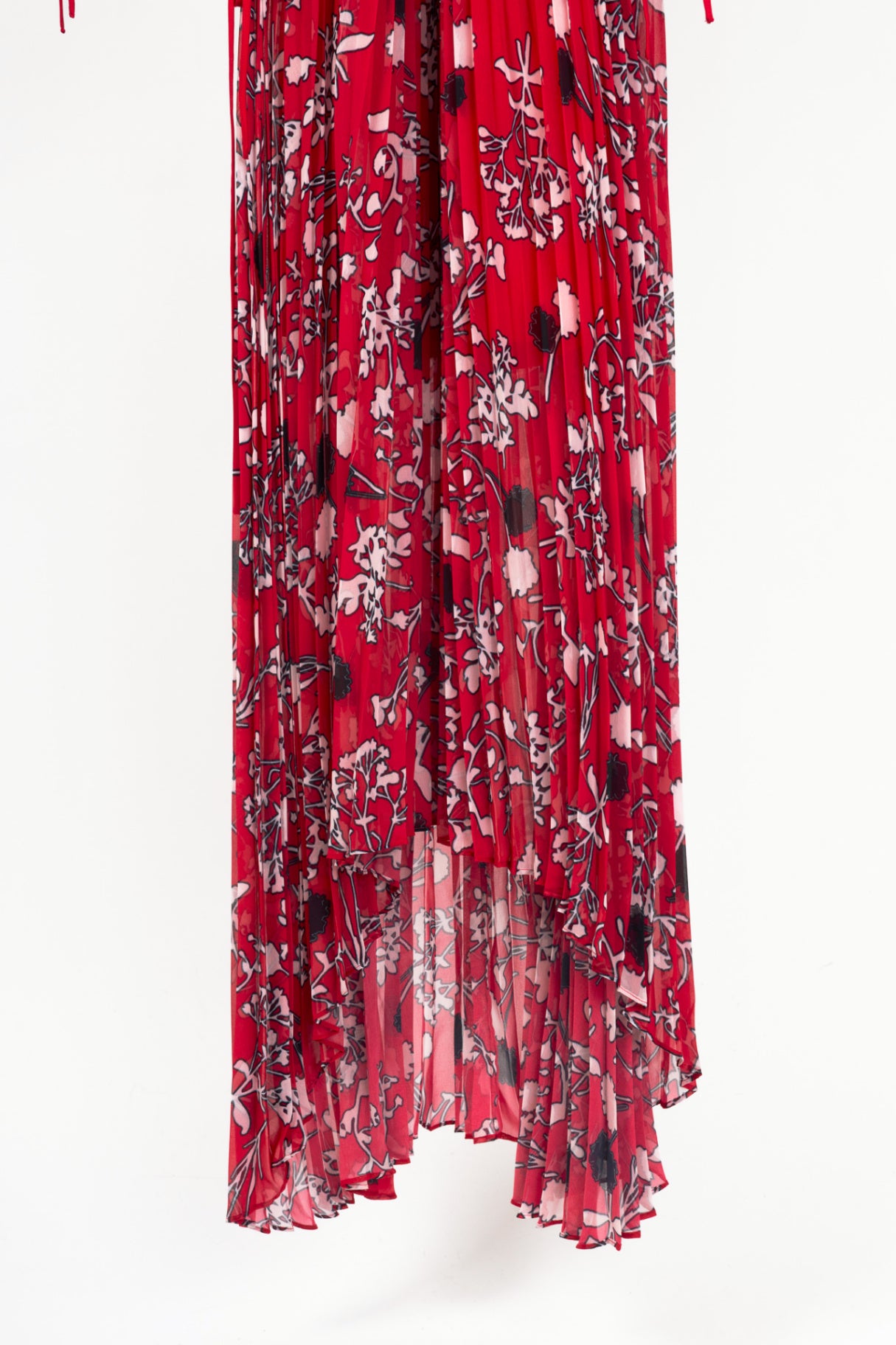 Self-Portrait SS18 Red Floral Pleated Cold-Shoulder Hi-Lo Dress
