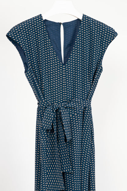 Weekend Max Mara Blue Silk Eye-Print Belted Maxi Dress