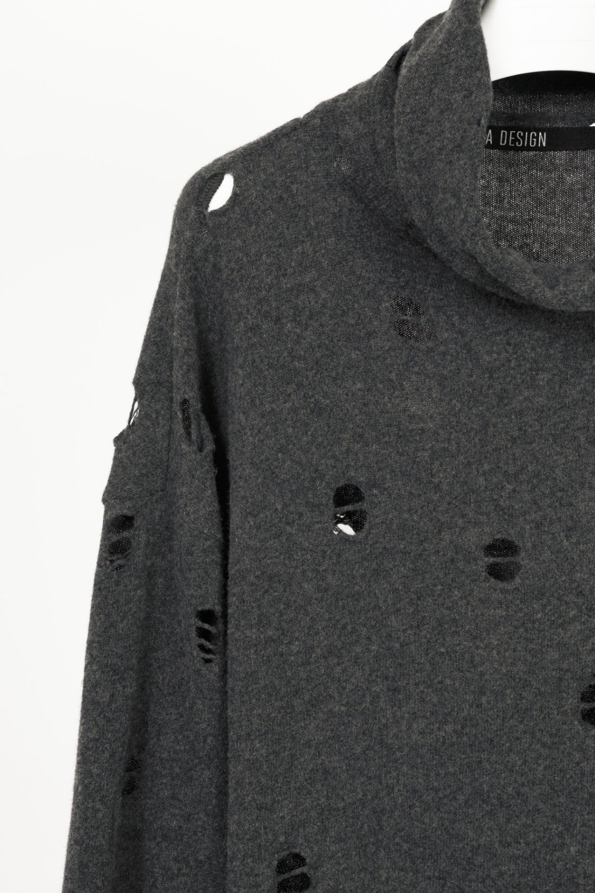 XD Xenia Design Begi Grey Wool Distressed Cowl-Neck Sweater