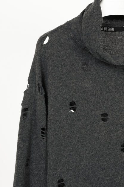 XD Xenia Design Begi Grey Wool Distressed Cowl-Neck Sweater