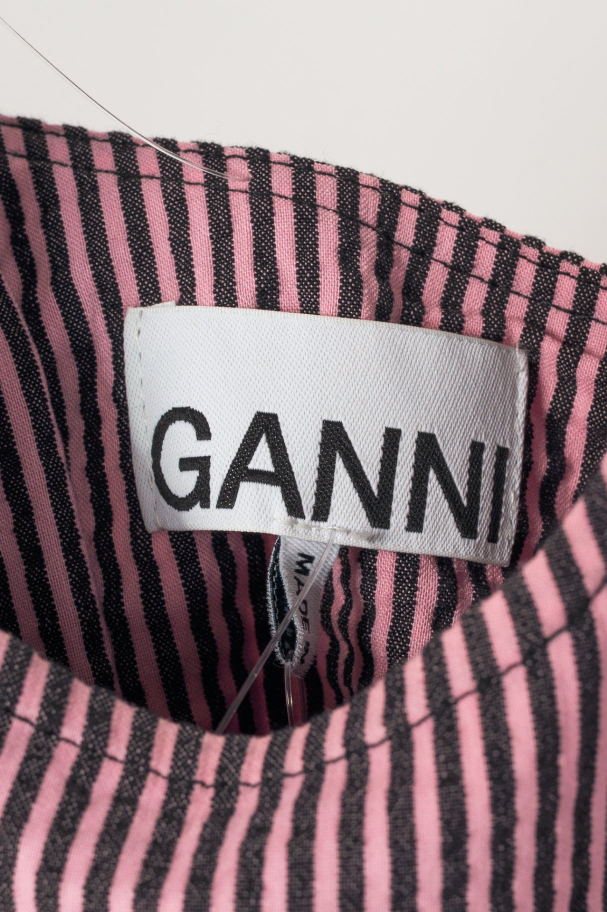 Ganni Moonlight Mauve Striped Seersucker Cutout Midi Dress