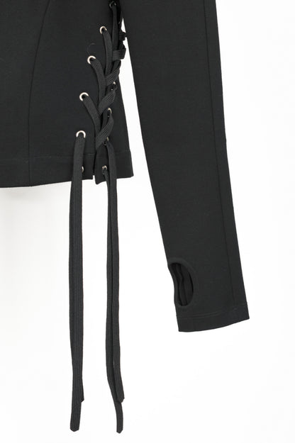 UNTTLD Kitty Black Ponte Lace-Up Long-Sleeve Top