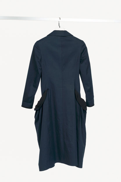 Yohji Yamamoto +NOIR Navy Cotton Ruffle-Pocket Coat