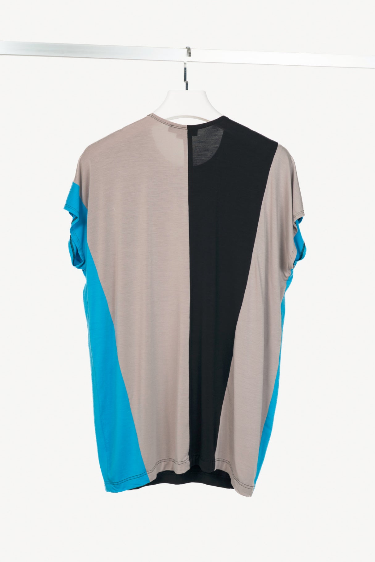 Marie Saint Pierre Black, Grey & Blue Jersey Colour-Block T-Shirt