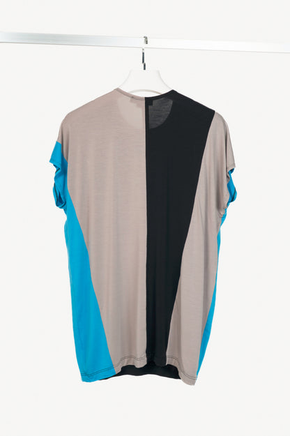 Marie Saint Pierre Black, Grey & Blue Jersey Colour-Block T-Shirt