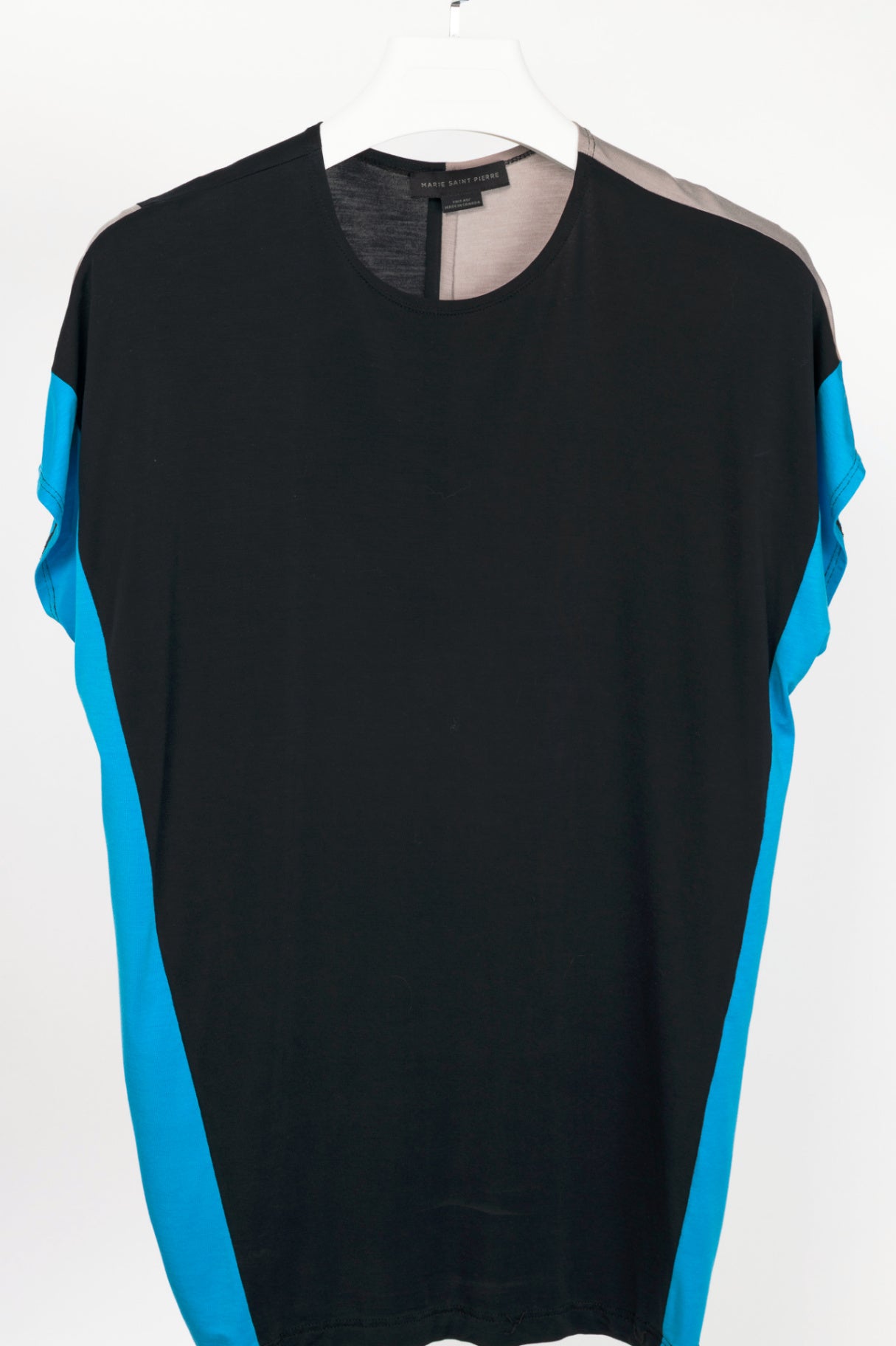 Marie Saint Pierre Black, Grey & Blue Jersey Colour-Block T-Shirt